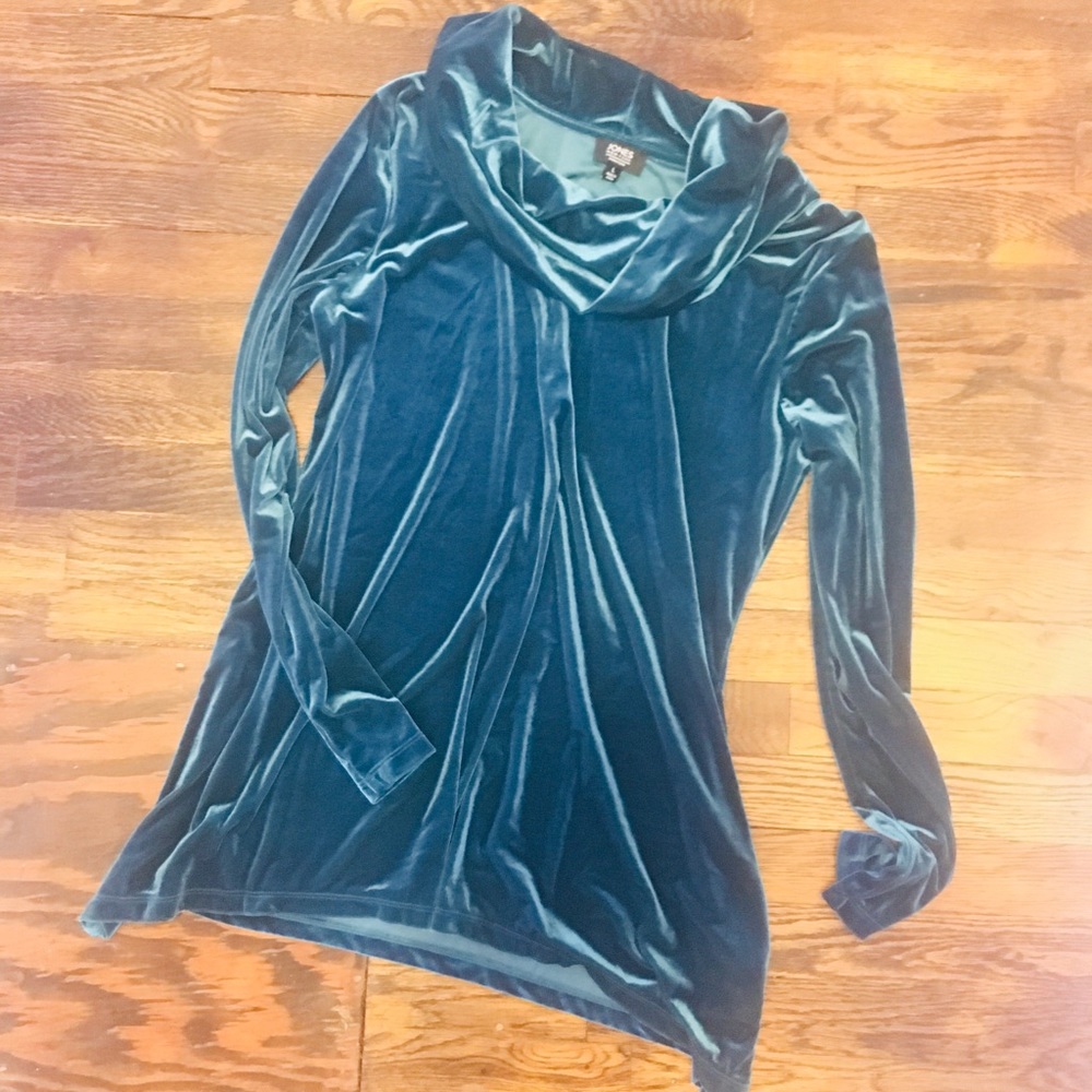 Teal Velvet Cowl Neck Top